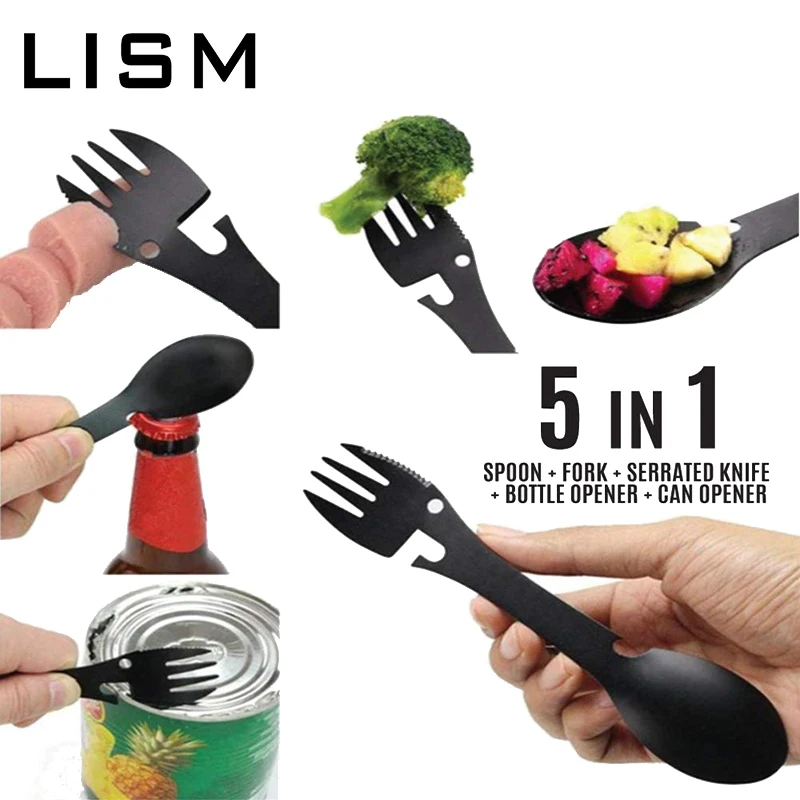 5-In-1 Stainless Steel Camping Tableware Multi Tool