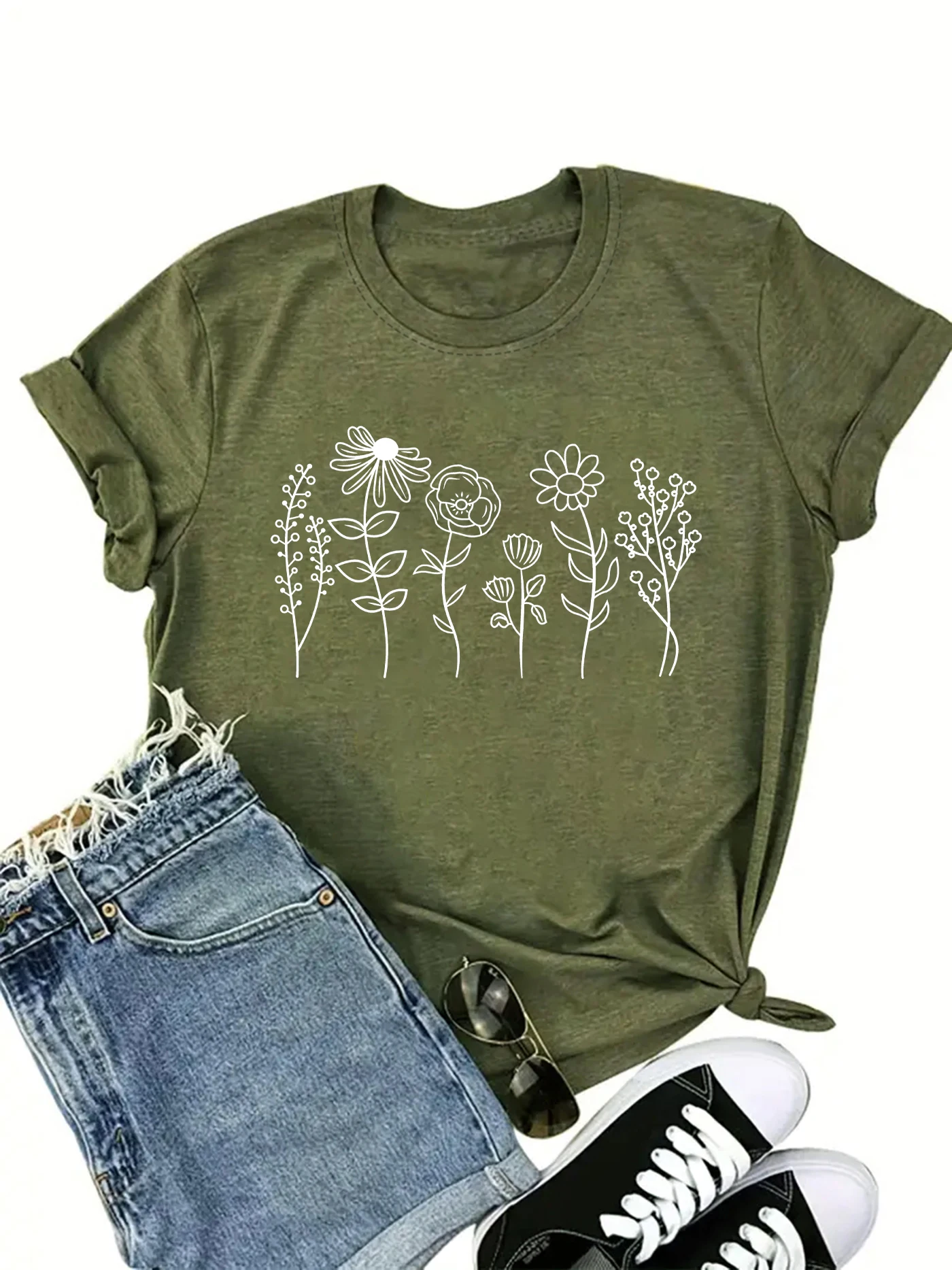 Floral Print T-Shirt for Women, Short Sleeve Crew Neck Casual Top 1 Floral Print T-Shirt for Women, Short Sleeve Crew Neck Casual Top