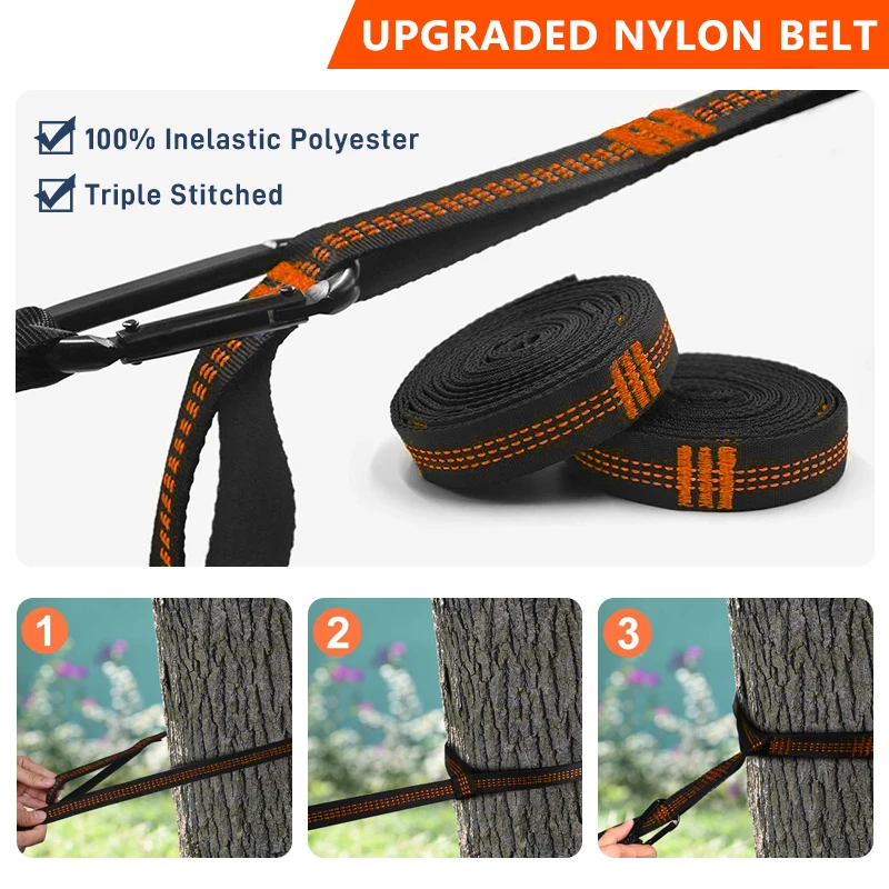 PACOONE Nylon Camping Hammock with Carabiners 5 PACOONE Nylon Camping Hammock with Carabiners - Image 5