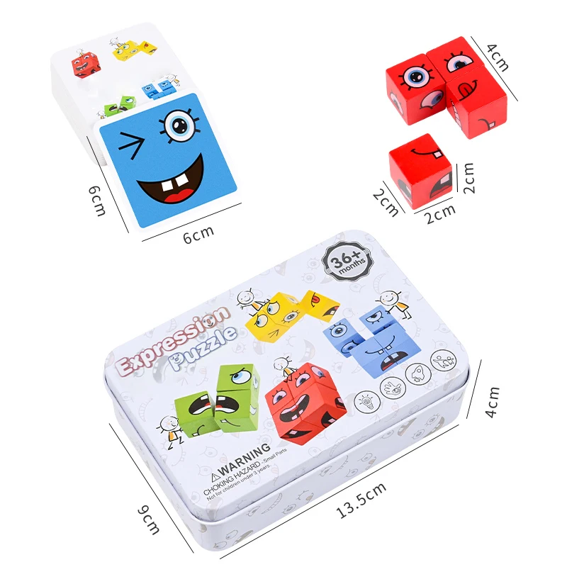 Wooden Expression Building Blocks Puzzle 6 Wooden Expression Building Blocks Puzzle - Image 6
