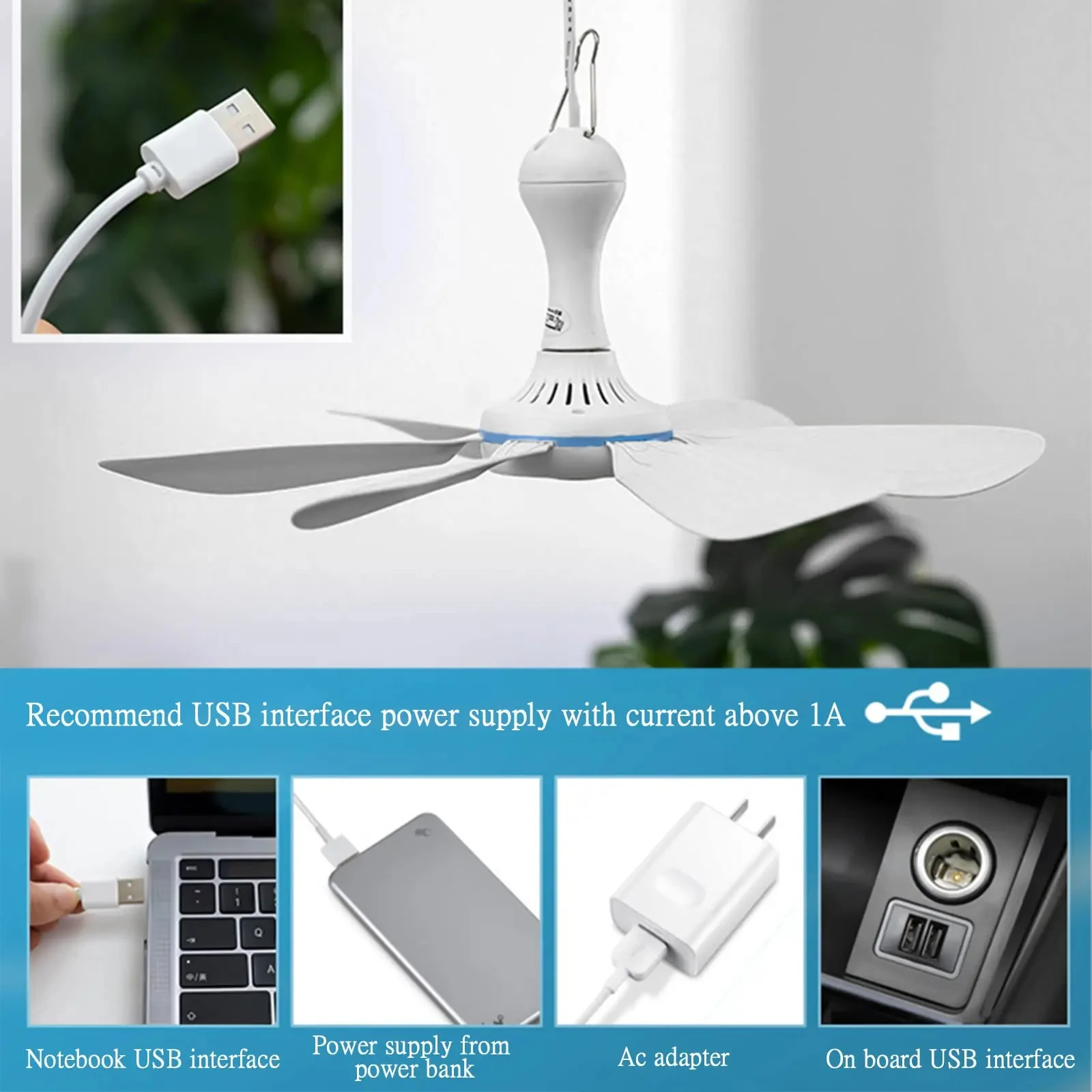 USB Hanging Camping Ceiling Fan 2 USB Hanging Camping Ceiling Fan - Image 2