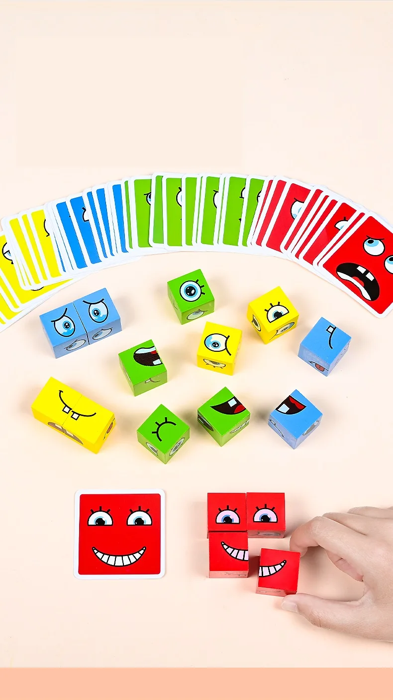Wooden Expression Building Blocks Puzzle 4 Wooden Expression Building Blocks Puzzle - Image 4
