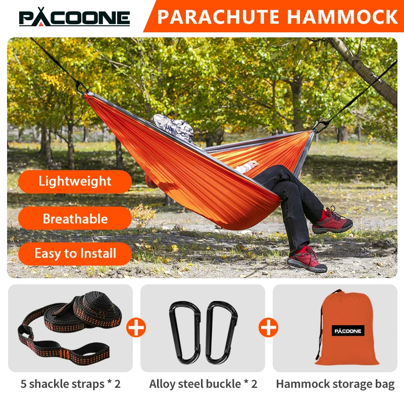 PACOONE Nylon Camping Hammock with Carabiners 3 PACOONE Nylon Camping Hammock with Carabiners - Image 3