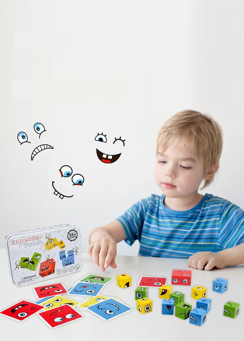 Wooden Expression Building Blocks Puzzle 5 Wooden Expression Building Blocks Puzzle - Image 5