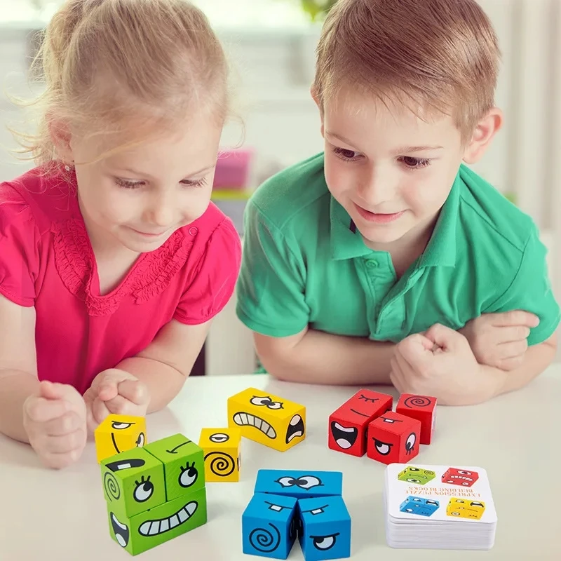 Wooden Expression Building Blocks Puzzle 2 Wooden Expression Building Blocks Puzzle - Image 2