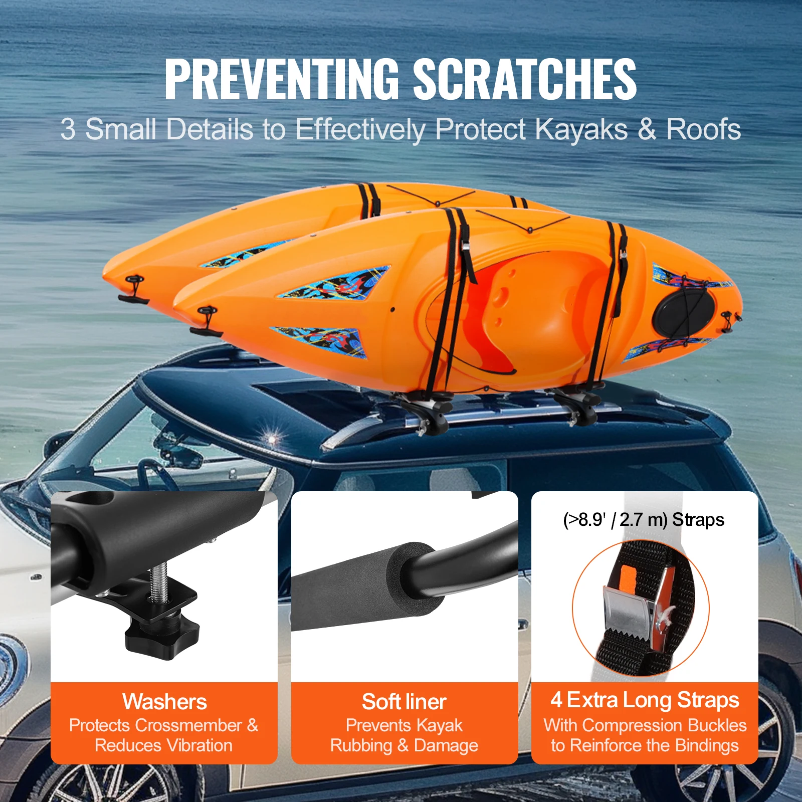 VEVOR Kayak Roof Rack J-Bar Soft Roof Rack 6 VEVOR Kayak Roof Rack J-Bar Soft Roof Rack - Image 6