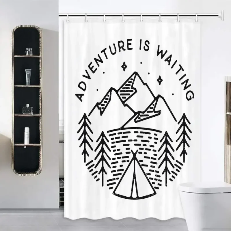 RV Shower Curtains with Trees and Mountain Print