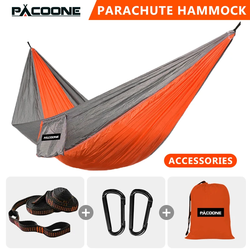 PACOONE Nylon Camping Hammock with Carabiners 1 PACOONE Nylon Camping Hammock with Carabiners