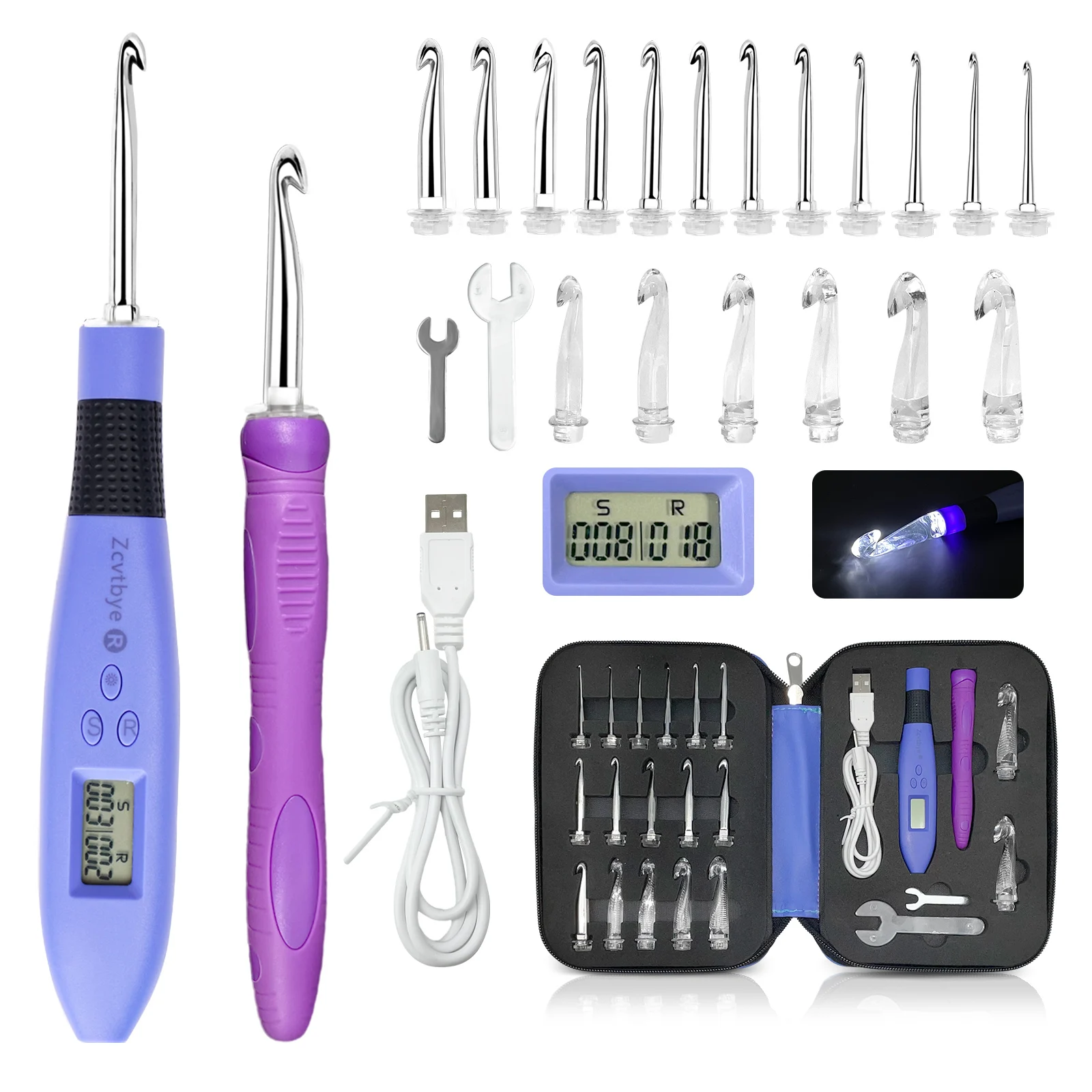 18-Piece LED Rechargeable Crochet Hooks 1 18-Piece LED Rechargeable Crochet Hooks