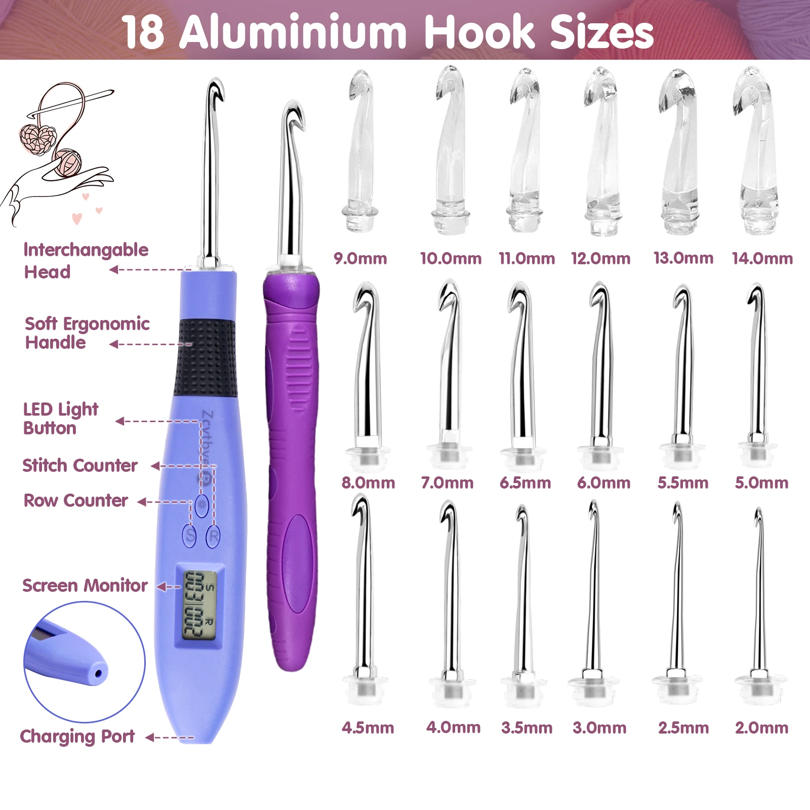 18-Piece LED Rechargeable Crochet Hooks 5 18-Piece LED Rechargeable Crochet Hooks - Image 5